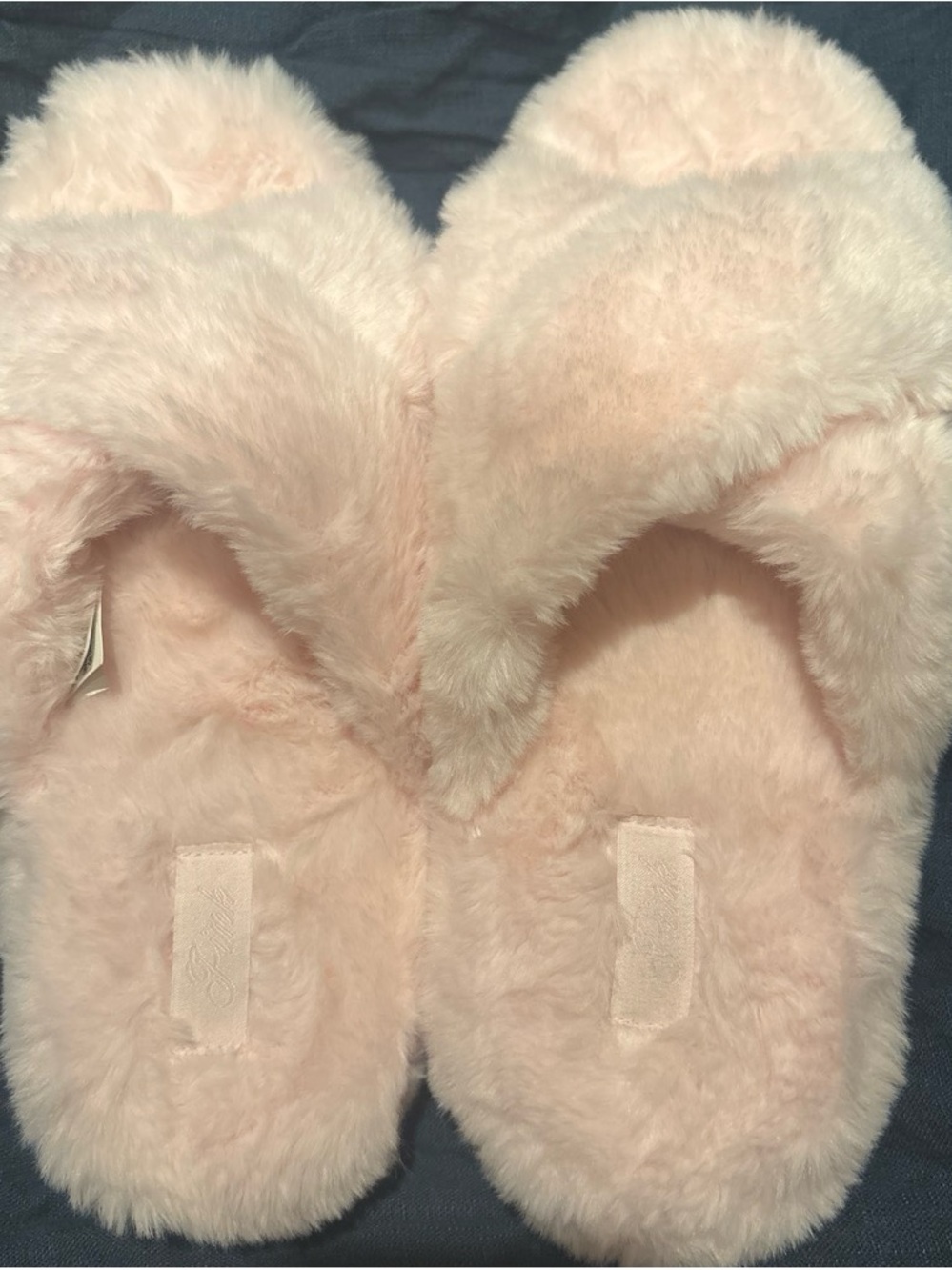 PINK Victoria's Secret Pale Pink Fuzzy Slide Slippers